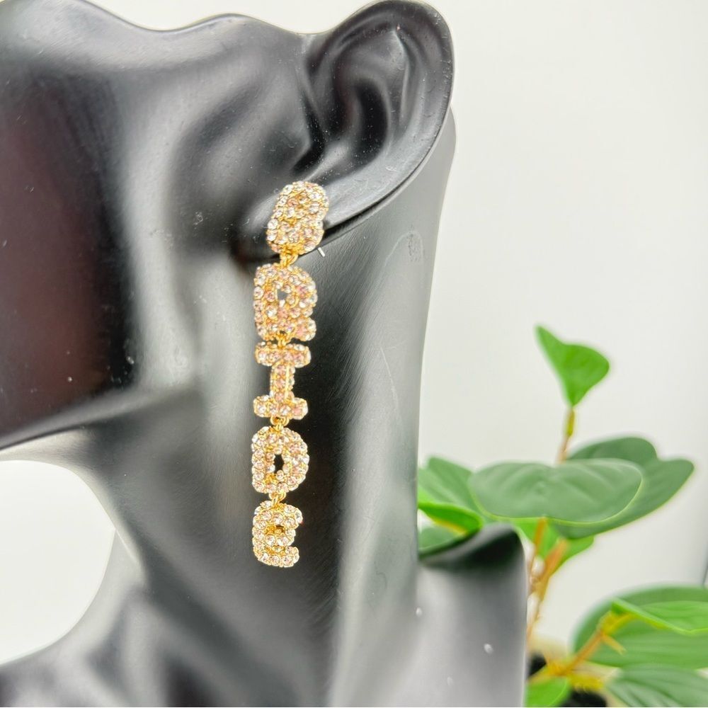 Crystal BRIDEStatement Earrings Perfect for Bridal Showers Bachelorette Parties - Picture 4 of 9